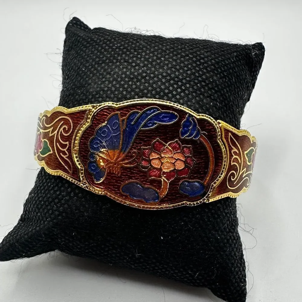 Beautiful cloisonné butterfly‎ and flower clamp hinged bracelet!